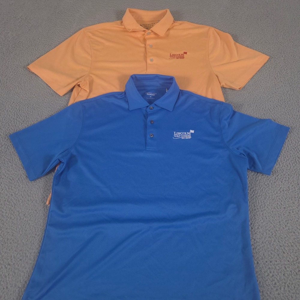 LOT OF 2 Bermuda Sands Polo Shirt Mens M Orange Blue Lincoln Golf Course Stretch